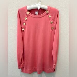 CHICO’S | Pink Pima Cotton Button Shoulder Long Sleeve Top | Size 0 Small